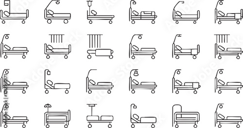 Hospital Bed Icons Collection for Medical and Healthcare Design