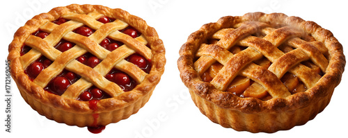 Two pies with lattice crust on a transparent background. Bakery. Restaurant. Café.
