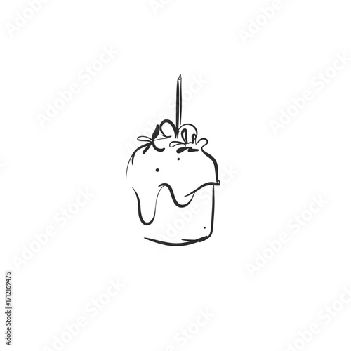 Hand drawn abstract vector graphic illustration collection with cute, stylized Happy Easter cake line design.Trendy modern Easter design concept.Vector line sketch traditional symbol. Easter icons .