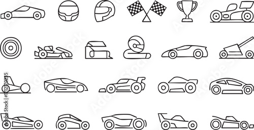 Formula Car Outline Icons Collection for Speed and Competition Design