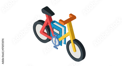 Isometric illustration of a colorful bicycle with books.