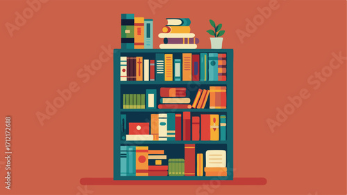 A tall ornate bookshelf filled with various books from different genres and languages