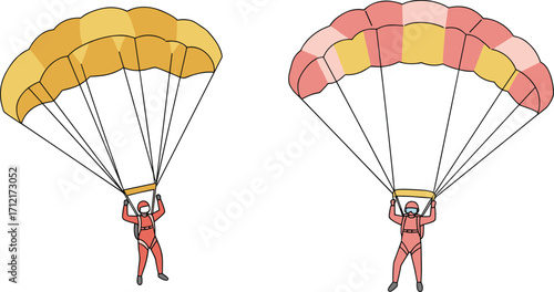 Parachute illustration vector, skydiver with parachute, extreme sport drawing, adventure activity, air parachuting design, skydiving equipment cartoon clipart