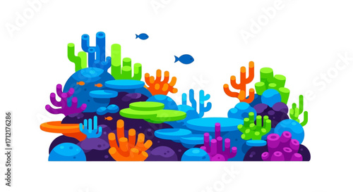 Vibrant Coral Reef Ecosystem with Colorful Corals and Marine Life.
