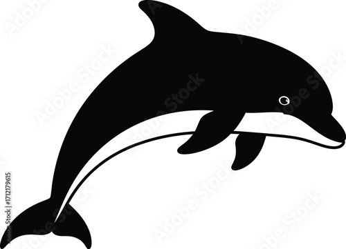 Black silhouette of a dolphin, simple marine animal vector illustration