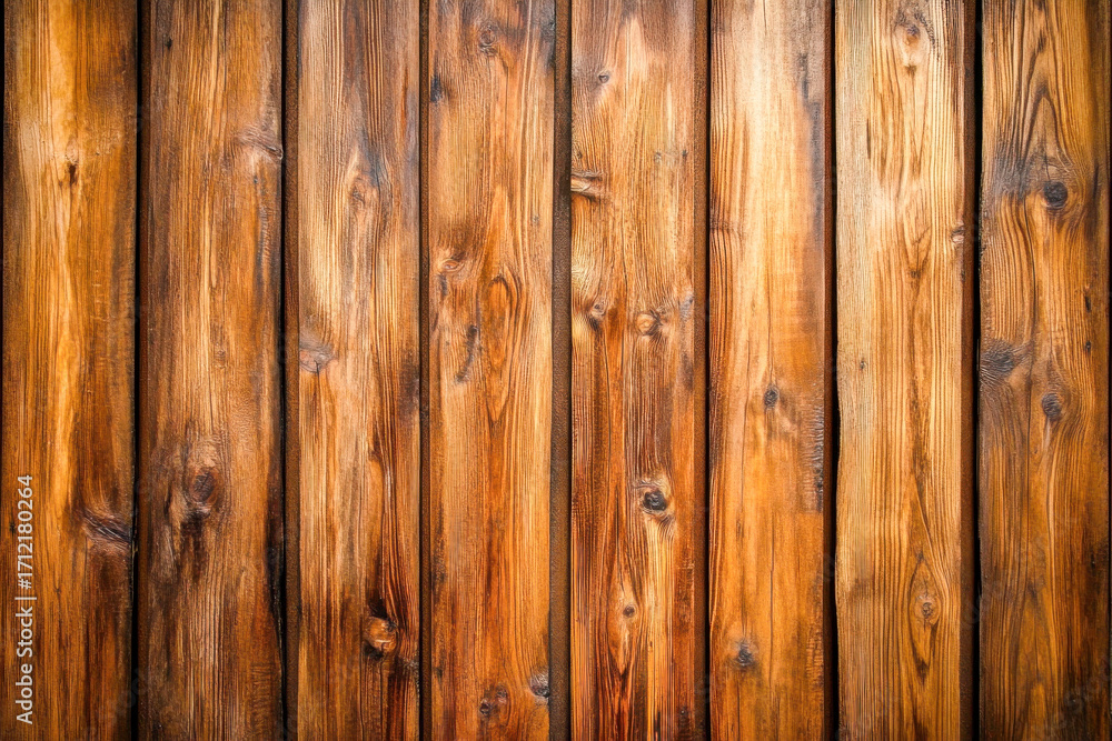 Fototapeta premium Close-up view of a rustic wooden wall showcasing rich grains and textures that enhance any interior space with warmth and charm