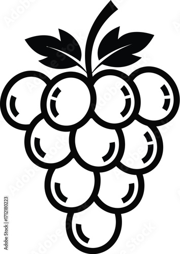 Vector illustration of a bunch of grapes with leaves in black and white