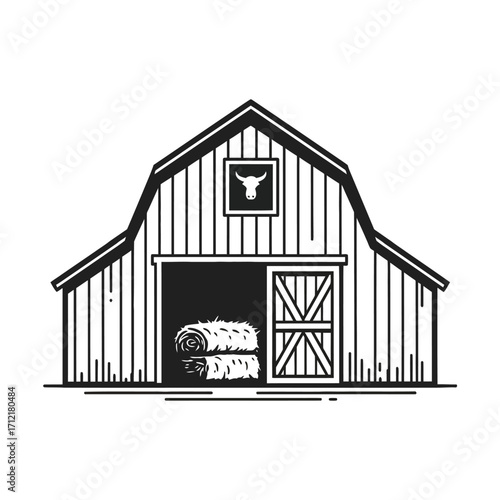 Black vector silhouette set of a barn and building icon with a roof and window for a real estate business