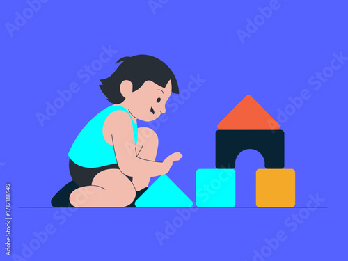 Child's playful learning adventure with colorful building blocks for educational growth and creative fun