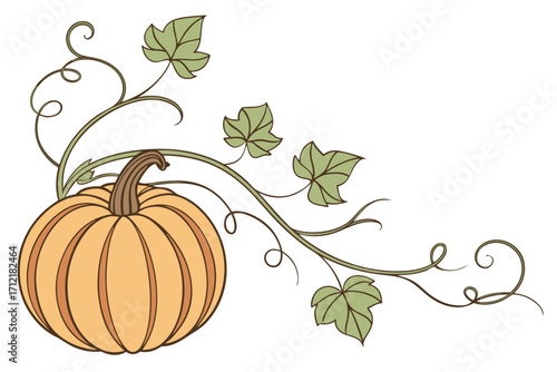 Minimalist autumn pumpkin with delicate vine details