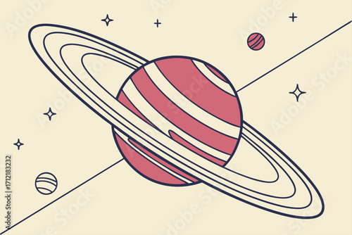 Flat design planet with colorful orbit rings and celestial elements