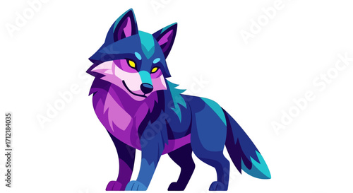 Stylized purple and blue wolf character illustration.