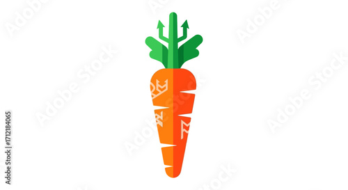 Stylized orange carrot with green tops illustration.