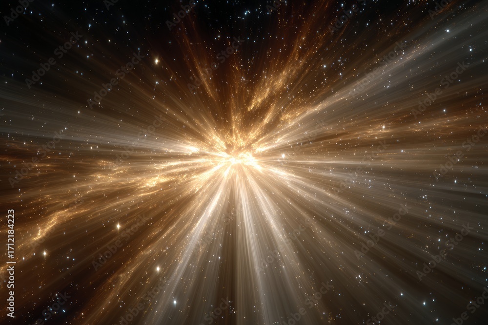Obraz premium Celestial explosion creates radiant light in the vastness of space, illuminating distant stars and galaxies