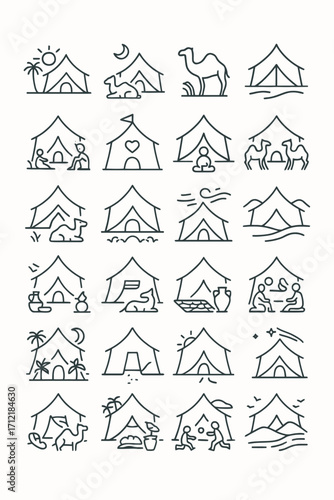 Whimsical Camping Adventures A Line Art Collection of Desert Tents