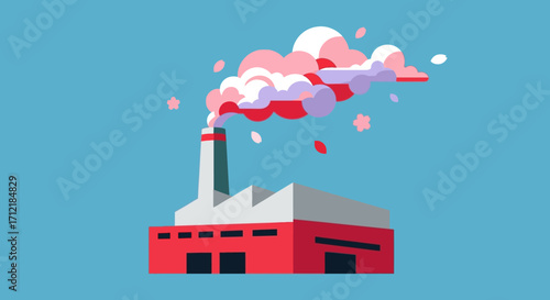 Factory emitting pollution into the atmosphere causing environmental damage.