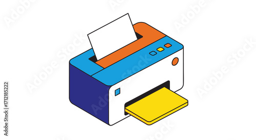 Colorful isometric printer icon for office and home use.