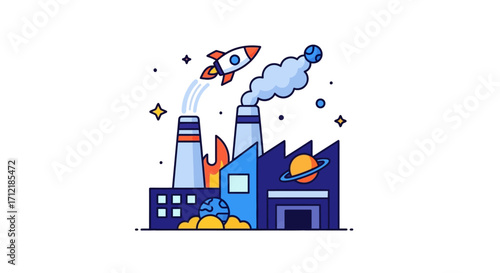 Factory Space Industry Rocket Launch Pollution.