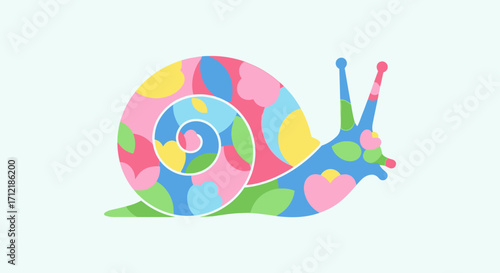 Colorful snail illustration with a vibrant mosaic pattern.