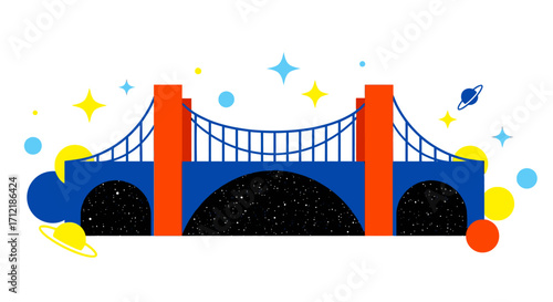 Colorful Stylized Illustration of a Suspension Bridge.