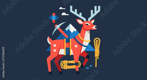 Stylized Red Deer Equipped for a Mountain Climbing Expedition.