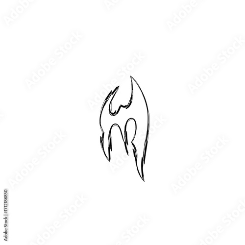 Initial tattoo of capital letter M in neo tribal style, vector illustration for tattoos, invitations, or decoration, tribal outline design.