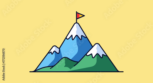 Mountain Peak with Flag - A Symbol of Achievement and Success.