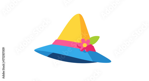 Colorful summer sun hat with flower illustration.