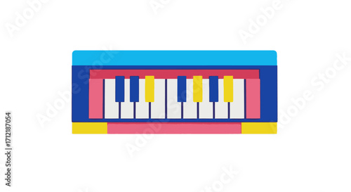 Colorful toy piano keyboard flat vector illustration icon.