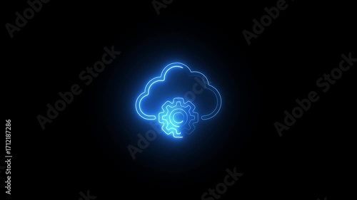 Wallpaper Mural Blue neon cloud with gear icon on black background cloud computing Torontodigital.ca