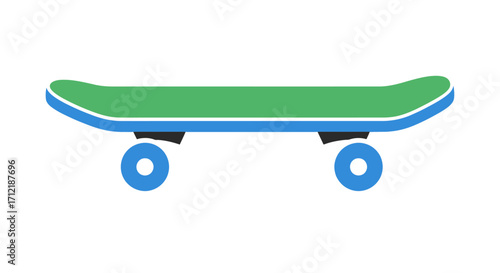 Colorful green and blue skateboard flat vector illustration.