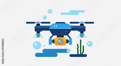 Underwater exploration drone with camera for aquatic surveillance.