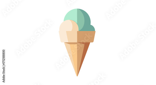 Geometric ice cream cone with two scoops of dessert.