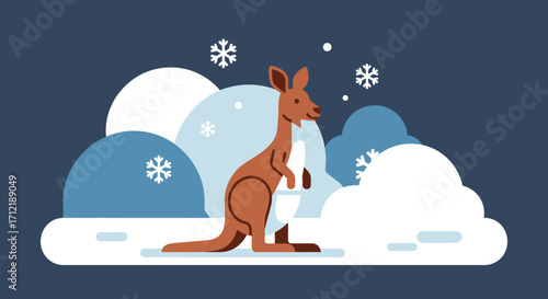 Kangaroo in a snowy landscape.