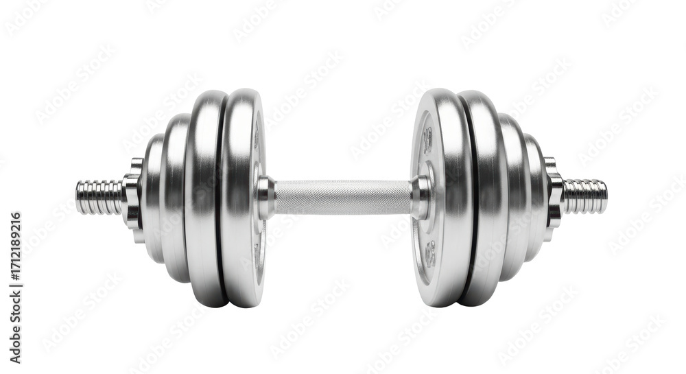 Fototapeta premium Isolated metal dumbbell for workout or strength training to exercise muscles fitness