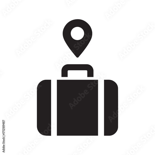 Travel destination icon a stylized representation of a suitcase paired with a map pin symbolizing journey planning and location finding for vacations and adventures