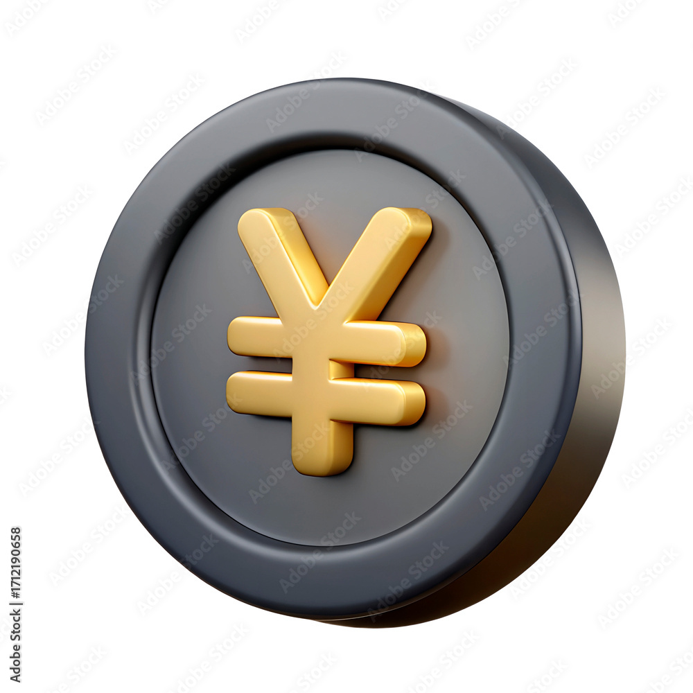 Fototapeta premium A 3D render of a gold Chinese yuan symbol on a dark coin, symbolizing Asian economy, finance, and global trade..