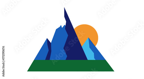 Mountain Range Landscape with Rising Sun Graphic Illustration.
