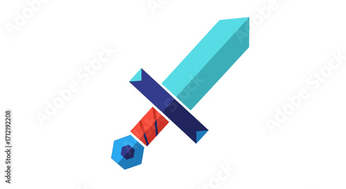 Colorful stylized sword graphic design, intricate details, vibrant colors, modern weapon illustration.