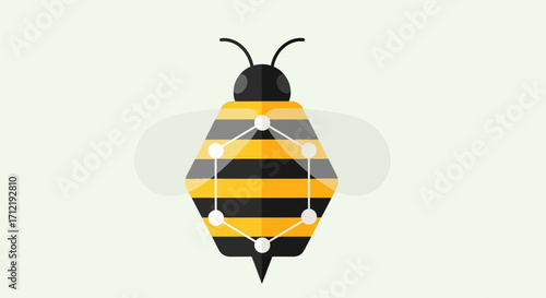 Stylized geometric bee icon with digital network connections.