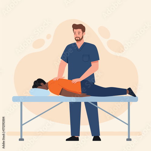 Vector illustration physical therapist and patient