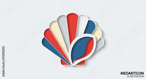 Colorful abstract shell design with layered paper cut effect.