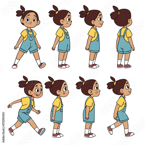 little girl character constructor for animation front side and back view set body parts postures poses collection vector illustration 95967102 1