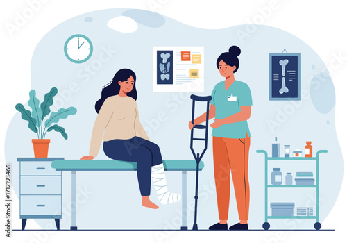 A female physical therapist is treating her patient, design vector illustration
