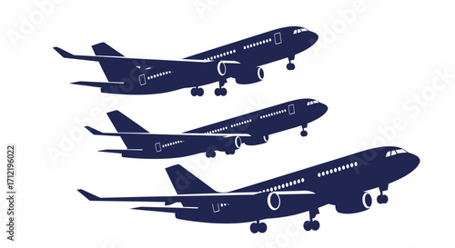 Soaring Aviation A Trio of Airplanes in Flight Silhouette Illustration