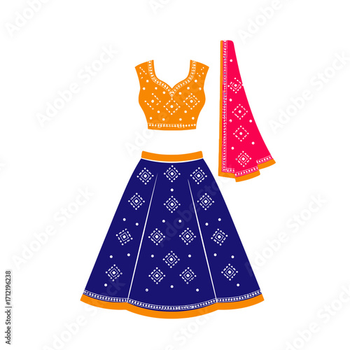 Elegant Indian Lehenga Choli Ensemble with Intricate Designs.
