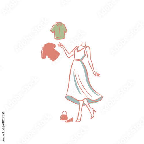 Fashionable Woman with Wardrobe Choices and Accessories Illustration.