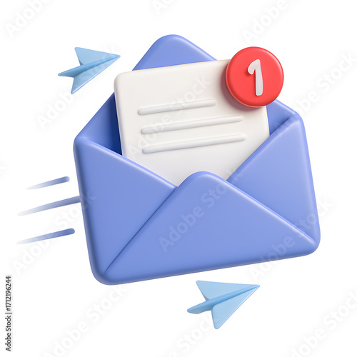 3d Email Notification with Paper Airplanes and Unread Message