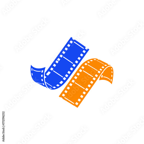 Film Strips in Blue and Orange, Representing Cinema and Entertainment.