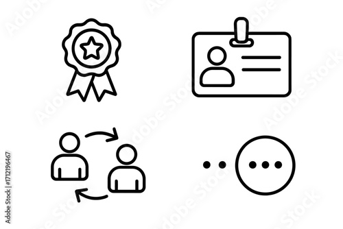 User interface linear icon set. Essential UI elements for web and mobile app design. Vector icons for rewards program, membership ID card, customer referral, more options menu.